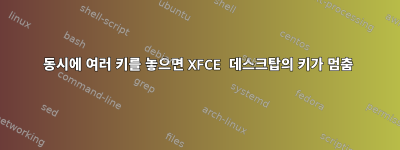 동시에 여러 키를 놓으면 XFCE 데스크탑의 키가 멈춤