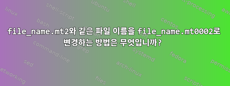 file_name.mt2와 같은 파일 이름을 file_name.mt0002로 변경하는 방법은 무엇입니까?