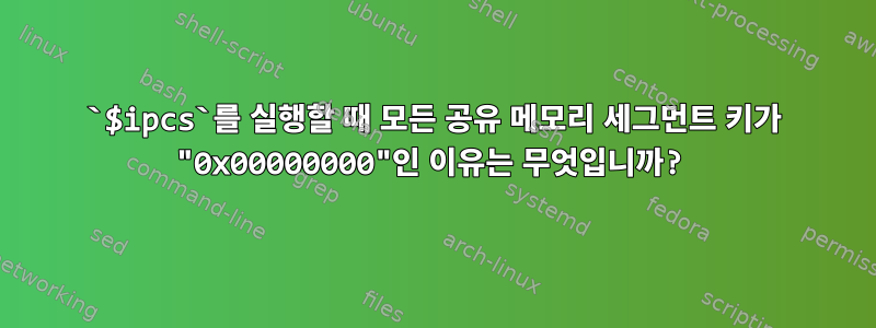 `$ipcs`를 실행할 때 모든 공유 메모리 세그먼트 키가 "0x00000000"인 이유는 무엇입니까?