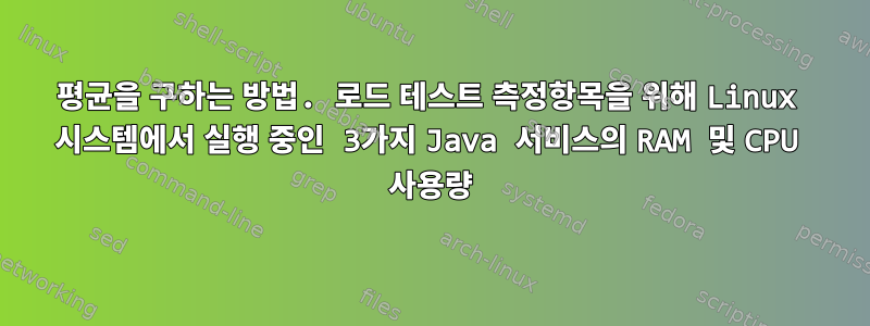 평균을 구하는 방법. 로드 테스트 측정항목을 위해 Linux 시스템에서 실행 중인 3가지 Java 서비스의 RAM 및 CPU 사용량