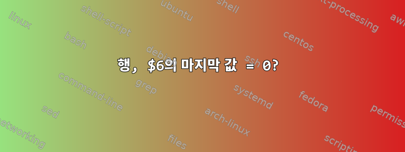 행, $6의 마지막 값 = 0?