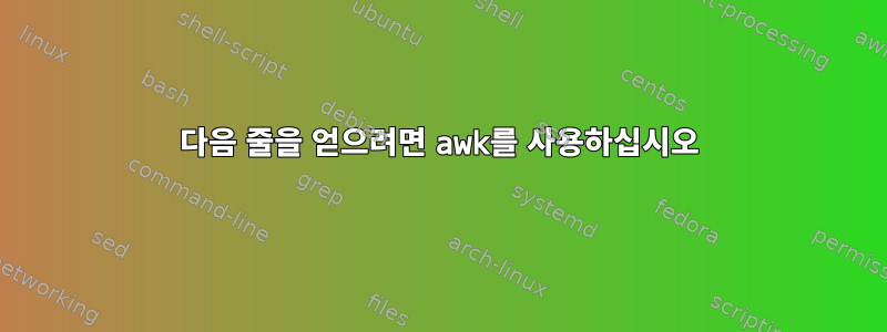 다음 줄을 얻으려면 awk를 사용하십시오