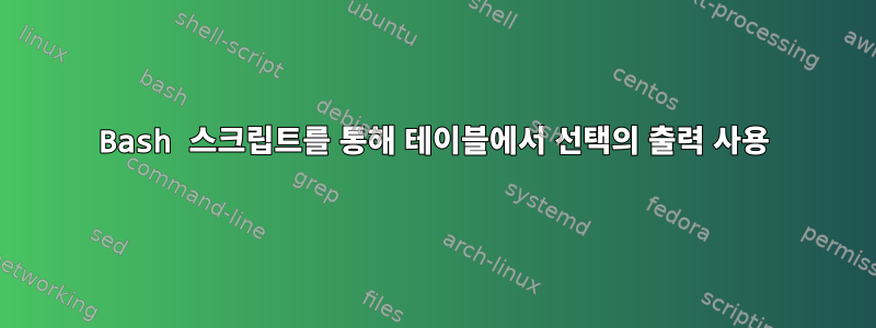 Bash 스크립트를 통해 테이블에서 선택의 출력 사용