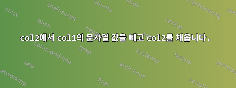 col2에서 col1의 문자열 값을 빼고 col2를 채웁니다.