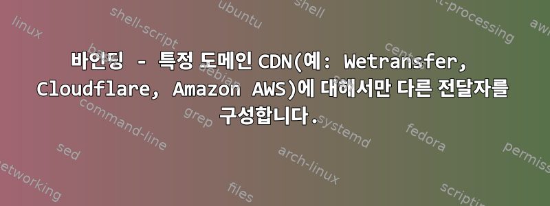 바인딩 - 특정 도메인 CDN(예: Wetransfer, Cloudflare, Amazon AWS)에 대해서만 다른 전달자를 구성합니다.