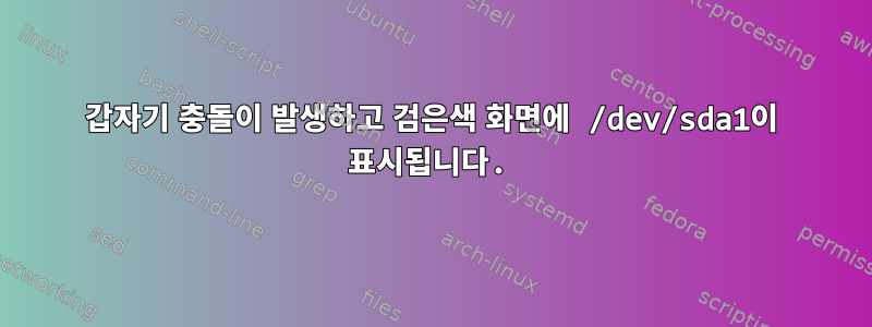 갑자기 충돌이 발생하고 검은색 화면에 /dev/sda1이 표시됩니다.