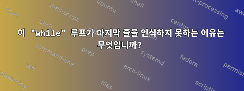 이 "while" 루프가 마지막 줄을 인식하지 못하는 이유는 무엇입니까?