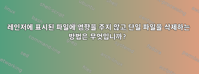 레인저에 표시된 파일에 영향을 주지 않고 단일 파일을 삭제하는 방법은 무엇입니까?