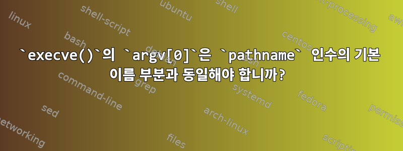 `execve()`의 `argv[0]`은 `pathname` 인수의 기본 이름 부분과 동일해야 합니까?