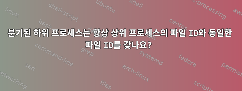 분기된 하위 프로세스는 항상 상위 프로세스의 파일 ID와 동일한 파일 ID를 갖나요?