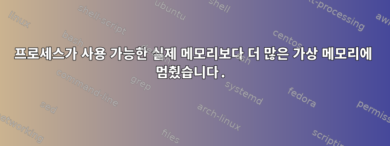 프로세스가 사용 가능한 실제 메모리보다 더 많은 가상 메모리에 멈췄습니다.