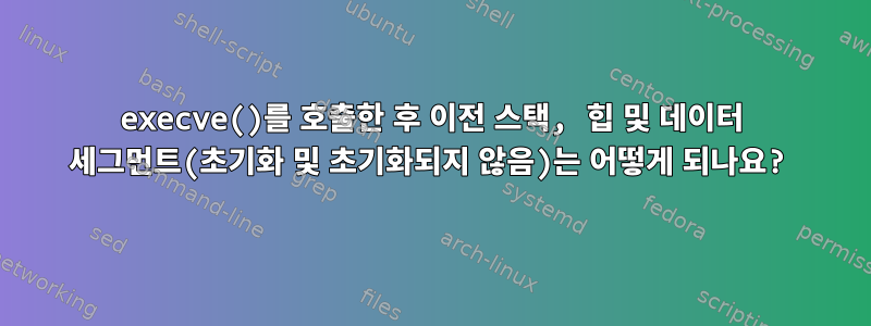 execve()를 호출한 후 이전 스택, 힙 및 데이터 세그먼트(초기화 및 초기화되지 않음)는 어떻게 되나요?