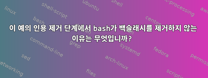 이 예의 인용 제거 단계에서 bash가 백슬래시를 제거하지 않는 이유는 무엇입니까?