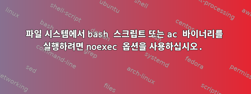 파일 시스템에서 bash 스크립트 또는 ac 바이너리를 실행하려면 noexec 옵션을 사용하십시오.