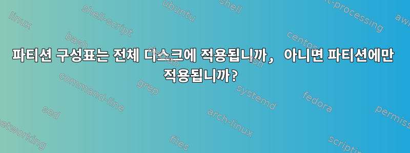 파티션 구성표는 전체 디스크에 적용됩니까, 아니면 파티션에만 적용됩니까?