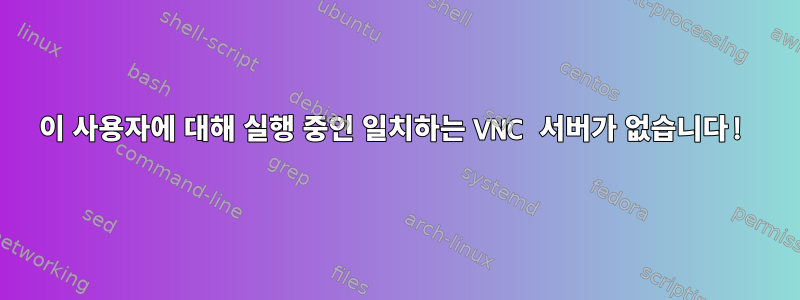 이 사용자에 대해 실행 중인 일치하는 VNC 서버가 없습니다!