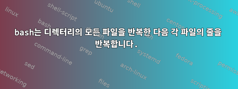 bash는 디렉터리의 모든 파일을 반복한 다음 각 파일의 줄을 반복합니다.