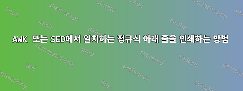 AWK 또는 SED에서 일치하는 정규식 아래 줄을 인쇄하는 방법