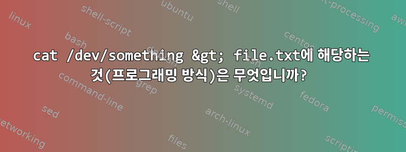 cat /dev/something &gt; file.txt에 해당하는 것(프로그래밍 방식)은 무엇입니까?