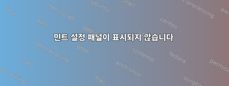 민트 설정 패널이 표시되지 않습니다