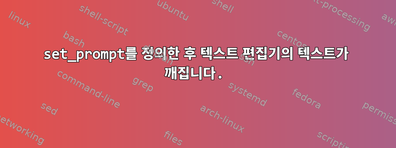 set_prompt를 정의한 후 텍스트 편집기의 텍스트가 깨집니다.