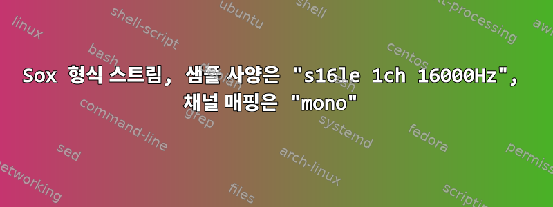 Sox 형식 스트림, 샘플 사양은 "s16le 1ch 16000Hz", 채널 매핑은 "mono"