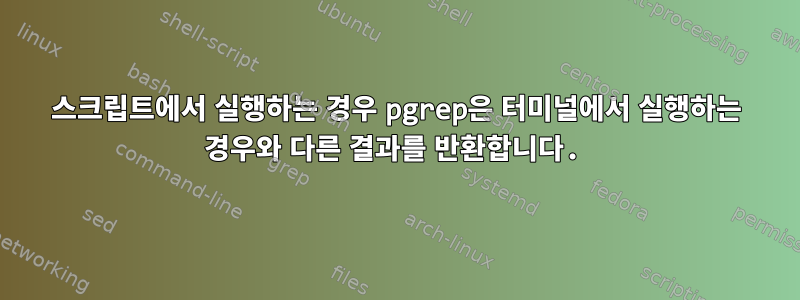 스크립트에서 실행하는 경우 pgrep은 터미널에서 실행하는 경우와 다른 결과를 반환합니다.