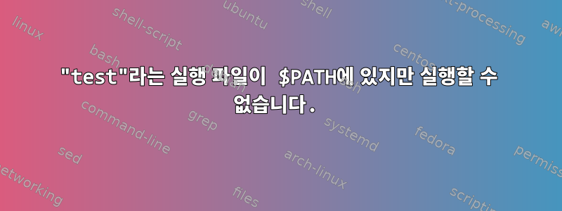 "test"라는 실행 파일이 $PATH에 있지만 실행할 수 없습니다.