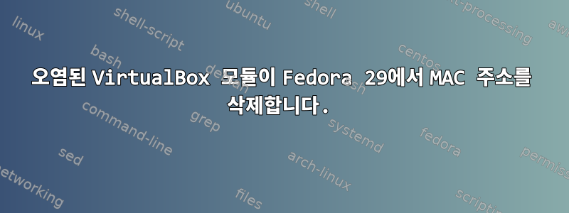 오염된 VirtualBox 모듈이 Fedora 29에서 MAC 주소를 삭제합니다.