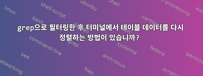 grep으로 필터링한 후 터미널에서 테이블 데이터를 다시 정렬하는 방법이 있습니까?