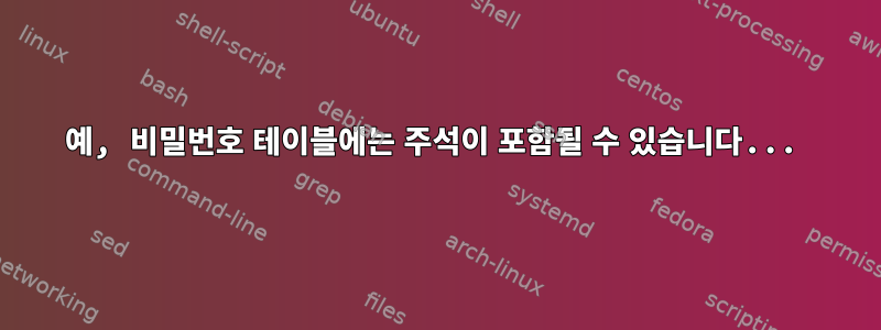 예, 비밀번호 테이블에는 주석이 포함될 수 있습니다...