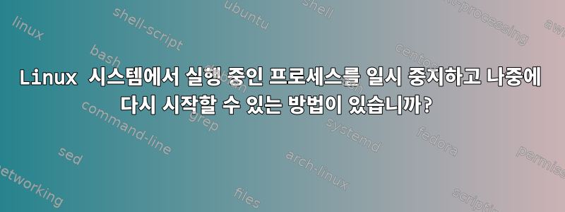 Linux 시스템에서 실행 중인 프로세스를 일시 중지하고 나중에 다시 시작할 수 있는 방법이 있습니까?