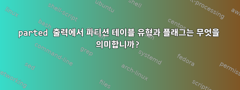 parted 출력에서 ​​파티션 테이블 유형과 플래그는 무엇을 의미합니까?