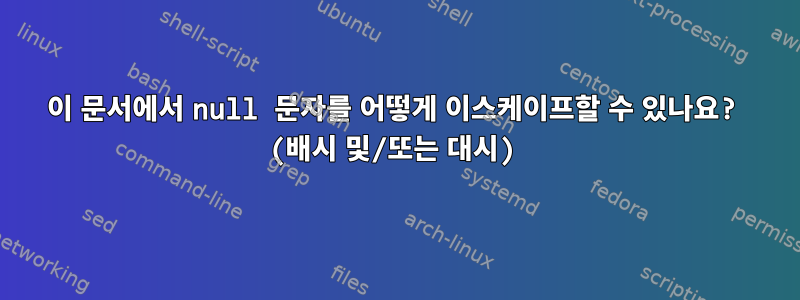 이 문서에서 null 문자를 어떻게 이스케이프할 수 있나요? (배시 및/또는 대시)