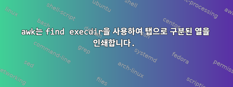 awk는 find execdir을 사용하여 탭으로 구분된 열을 인쇄합니다.