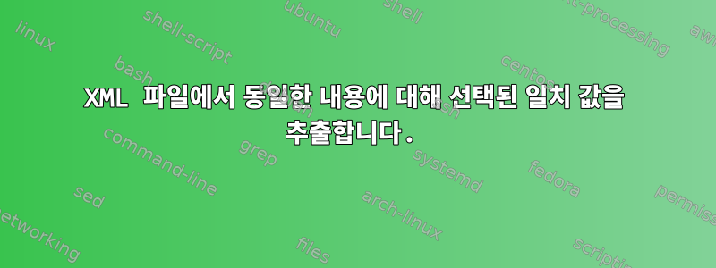 XML 파일에서 동일한 내용에 대해 선택된 일치 값을 추출합니다.