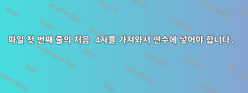 파일 첫 번째 줄의 처음 4자를 가져와서 변수에 넣어야 합니다.