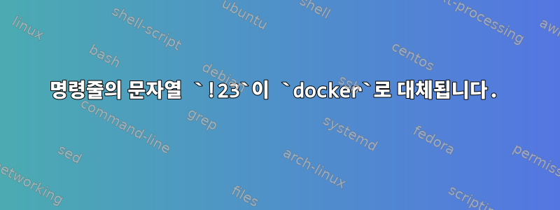 명령줄의 문자열 `!23`이 `docker`로 대체됩니다.