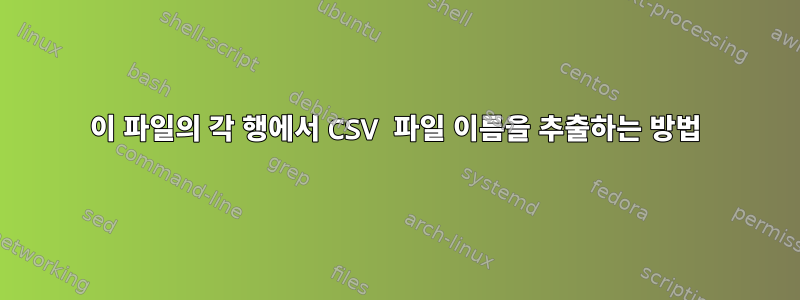 이 파일의 각 행에서 CSV 파일 이름을 추출하는 방법