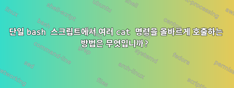 단일 bash 스크립트에서 여러 cat 명령을 올바르게 호출하는 방법은 무엇입니까?