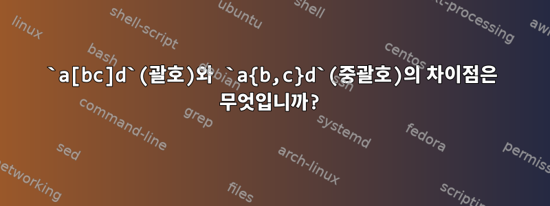 `a[bc]d`(괄호)와 `a{b,c}d`(중괄호)의 차이점은 무엇입니까?