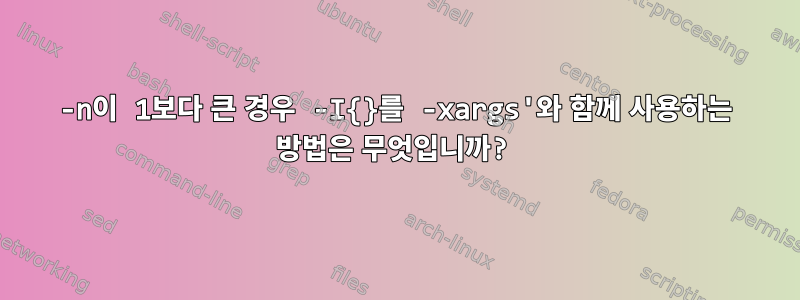 -n이 1보다 큰 경우 -I{}를 -xargs'와 함께 사용하는 방법은 무엇입니까?