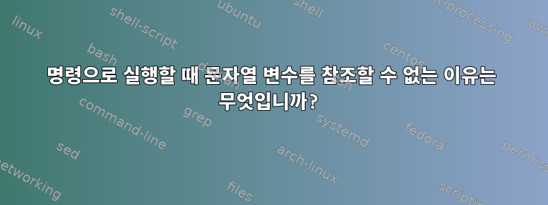 명령으로 실행할 때 문자열 변수를 참조할 수 없는 이유는 무엇입니까?