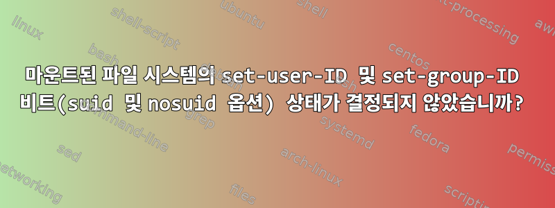 마운트된 파일 시스템의 set-user-ID 및 set-group-ID 비트(suid 및 nosuid 옵션) 상태가 결정되지 않았습니까?