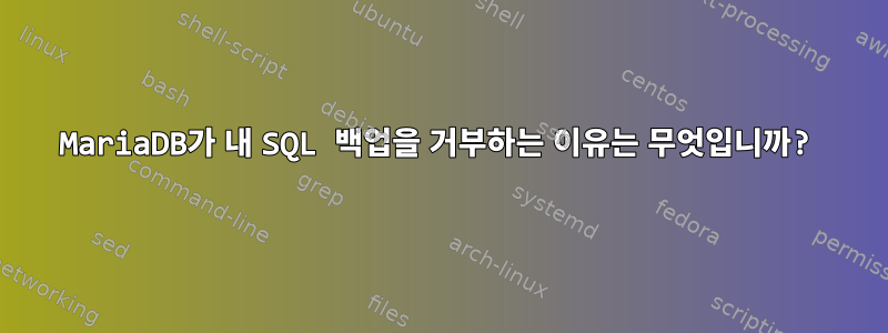 MariaDB가 내 SQL 백업을 거부하는 이유는 무엇입니까?