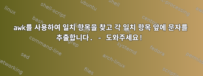 awk를 사용하여 일치 항목을 찾고 각 일치 항목 앞에 문자를 추출합니다. - 도와주세요!