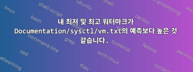 내 최저 및 최고 워터마크가 Documentation/sysctl/vm.txt의 예측보다 높은 것 같습니다.