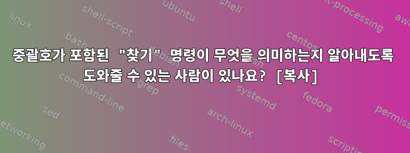 중괄호가 포함된 "찾기" 명령이 무엇을 의미하는지 알아내도록 도와줄 수 있는 사람이 있나요? [복사]