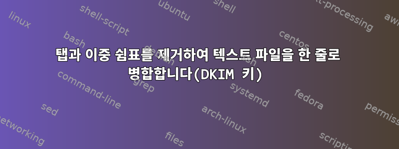 탭과 이중 쉼표를 제거하여 텍스트 파일을 한 줄로 병합합니다(DKIM 키)