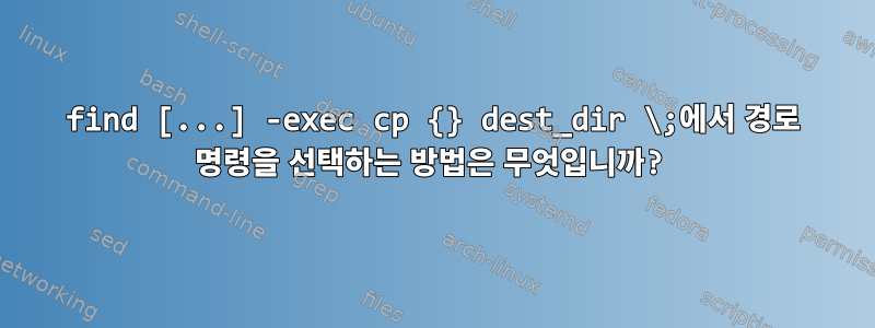 find [...] -exec cp {} dest_dir \;에서 경로 명령을 선택하는 방법은 무엇입니까?